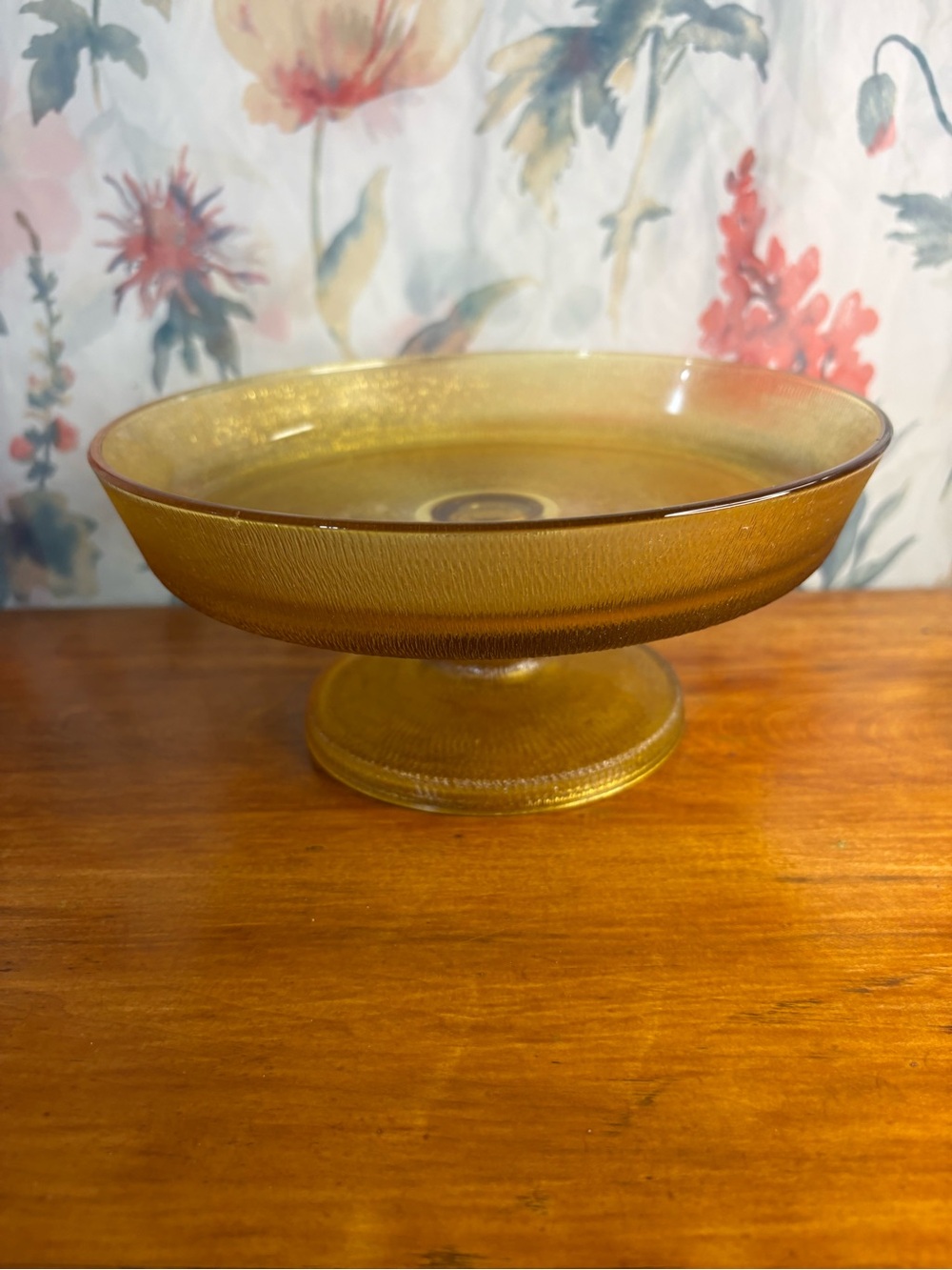 Vintage Amber Glass Pedestal Compote Bowl - Home Dining